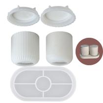 Moldes de Silicone Pote Liso e Pote Listrado e Bandeja Oval Vasos Gesso