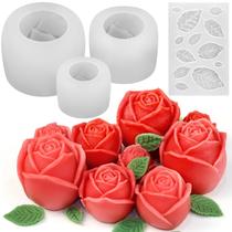 Moldes de vela ZQYSING Rose com folha de silicone, conjunto de flores 3D