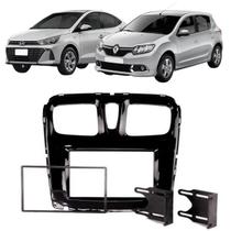 Moldura 2 Din Sandero e Logan 2015 à 2024 Preta Painel Central Multimidia Mp5 Som Expex Epx 481