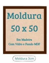 Moldura 50x50 Decorativa Com Vidro Poster Foto em Madeira 3cm