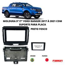 Moldura 9" e 7" Ford Ranger 2017 à 2021 Preta Com Suporte Para Placa