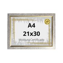 Moldura Certificado e Poster 21x30 A4 Creme com Dourado Premiun com Vidro - ArtssDecor