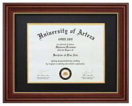 Moldura de diploma CORE ART, 8,5 x 11 polegadas com tapete duplo ou 11 x 14 polegadas sem tapete. Display para moldura de documentos, moldura de certificado de madeira maciça natural com borda dourada, painel de vidro semitemperado.