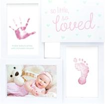 Moldura de lembrança com estampas de bebês Tiny Ideas rosa e branco