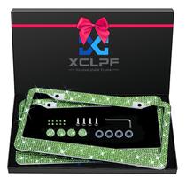 Moldura de matrícula XCLPF em aço inoxidável, strass verde Moldura de matrícula XCLPF em aço inoxidável, strass verde