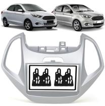Moldura de Painel 2 Din 7" Polegadas Ford Ka Hatch e Sedan 2015 2016 2017 2018 Sem Computador Bordo - Prata