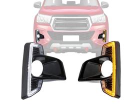 Moldura farol auxiliar hilux 19/20 c/led drl luz diurna e pisca