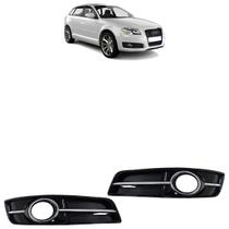 Moldura Grade do Milha Parachoque Dianteiro A3 2010 2011 2012 2013 Black Piano Liso Furo Milha Friso Cromado