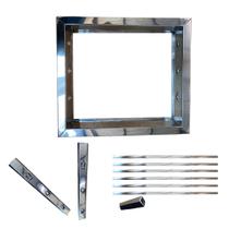Moldura inox p/ churrasqueira kit frente (65x60x14) e suporte fundo (50x6) + 6 tubos quadrado inox