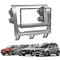 Moldura Painel Dvd Multimídia 2Din 7 Polegadas Fiat Strada Working Palio Siena 2013 14 15 16 17 18 19 - Prata