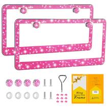 Moldura para Placa de Carro FIISFIIS Bling - Aço Inoxidável - 2 Unidades Rosa