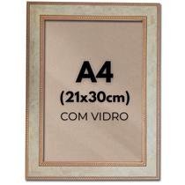 Moldura Quadro Com Vidro A4 21x30 Certificado Diploma Luxo Madeira com Detalhes em Dourado Várias Cores Verde Marfim e Ouro Nobre