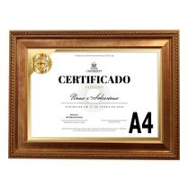 Moldura Quadro Dourada Luxo A4 com Vidro Diploma Certificado Fotografia - Arte Emoldurada
