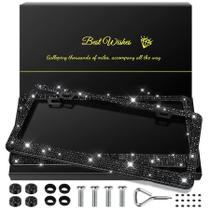 Molduras de matrícula QUANQIUFEI Bling para mulheres, pacote com 2 unidades pretas Molduras de matrícula QUANQIUFEI Bling para mulheres, pacote com 2 unidades pretas