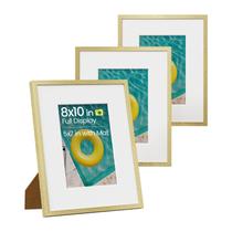 Molduras para fotos Heimlove, conjunto de 3 em alumínio dourado de 8 x 10 polegadas