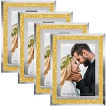 Molduras para fotos HIKWADERY 4x6 Gold Sparkle Glass, conjunto de 4