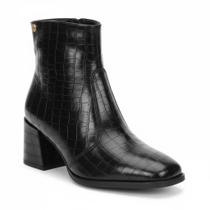 Moleca Bota Animal Print Preto Salto Bloco Elegância Urbana -