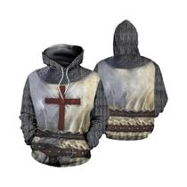 Moletom 3D Medieval Com Estampa Completa Da Cruz Dos Cavaleiros Templários Para Homens