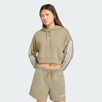 Moletom Adidas 3 Stripes Cropped com Capuz Feminino Verde e Branco Moletom Adidas 3 Stripes Cropped com Capuz Feminino Verde e Branco