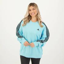 Moletom Adidas Essential 3 Stripes Feminino Azul e Preto