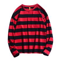 Moletom Aldult Outono Inverno Decote Redondo Listrado Pulôver Tops Manga