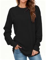 Moletom AURUZA de manga comprida, gola redonda, feminino, GG, preto