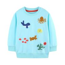 Moletom Azul De Manga Longa Para Meninas, Gola Redonda, Estampado, Casual, Pullover De Outono E Moletom Azul De Manga Longa Para Meninas, Gola Redonda, Estampado, Casual, Pullover De Outono E