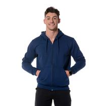 Moletom Azul Marinho Canguru Masculino Com Zíper e Capuz