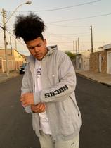 Moletom Big Hocks Cinza Aberto Escrito Na Manga