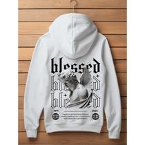 Moletom Blessed Respect Abençoado Anjos Unissex Streetwear Com Capuz e bolso Flanelado