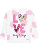 Moletom Bluey Bingo com gola redonda branca tamanho 4 Moletom Bluey Bingo com gola redonda branca tamanho 4