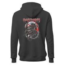 Moletom Blusa De Frio Eddie Piloto Preto Com Capuz Rock
