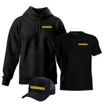 Moletom Blusa de Frio Estampa Segurança + Bone E Blusa Preta