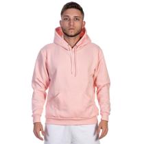 Moletom Blusa de Frio Liso Rosa Feminino Tecido Quente Confortável com Toca e bolso a Frente