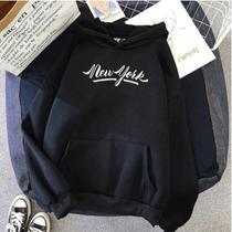 Moletom Blusa De Frio Masculino E Feminino New York Estampado Unissex Com Capuz Flanelado 100% Algod