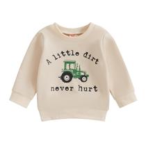 Moletom Bonangber Tractor Letter de manga comprida para menino Moletom Bonangber Tractor Letter de manga comprida para menino