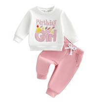 Moletom bordado Outfit SAYOO Baby Birthday Girl, 2 peças Moletom bordado Outfit SAYOO Baby Birthday Girl, 2 peças