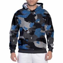 Moletom Camuflado Masculino Blusa de Frio Com Capuz Flanelada Casaco com Bolsos Laterais
