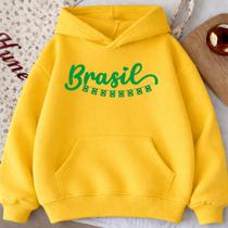 Moletom Canguru Adulto Brasil Coração 1011 Estampado Copa Jogos Unissex Casaco De Frio Com Capuz