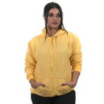 Moletom Canguru Blusa de Frio com Capuz Lisa Feminino cor Amarelo