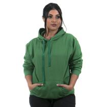 Moletom Canguru Blusa de Frio com Capuz Lisa Feminino cor Verde