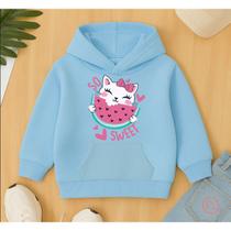 Moletom Canguru Blusa De Frio Infantil Coleção Inverno Estampa So Sweet Gatinho Fofo Menina Inverno