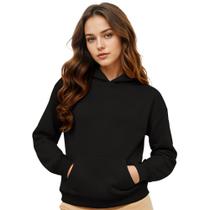 Moletom Canguru Feminino Algodão Capuz Bolso Frontal Casual