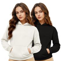Moletom Canguru Feminino Algodão Capuz Bolso Frontal Kit 2