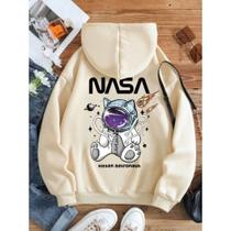 Moletom Canguru Feminino Astronauta Gatinho Tumblr Estiloso Com Bolso e Capuz Algodão Inverno