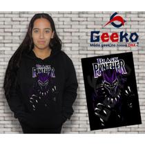Moletom Canguru Feminino Black Panther Pantera Negra Geeko Moletom Canguru Feminino Black Panther Pantera Negra Geeko