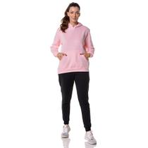 Moletom Canguru Feminino Rosa Bebe com Capuz