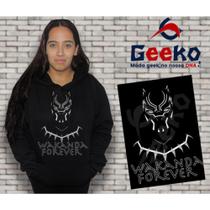 Moletom Canguru Feminino Wakanda Forever Pantera Negra Black Panther Geeko