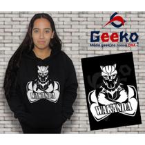 Moletom Canguru Feminino Wakanda Pantera Negra Black Panther Geeko