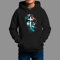 Moletom Canguru Infantil Basico Casual Moda Religiosa Tecido Macio Cruz Color